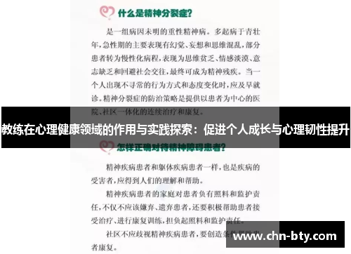 教练在心理健康领域的作用与实践探索：促进个人成长与心理韧性提升